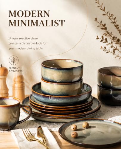 Image of TheTerra Ceramic Dinnerware Set for 4, 16-Piece Plates and Bowls Set