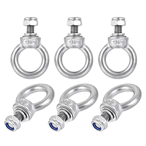 Image of uxcell Lifting Eye Bolt M6 x 12mm Male Thread with Hex Screw Nut Gasket Flat Washer for Hanging Securing Chain Wire Rope, 304 Stainless Steel, 6 Sets