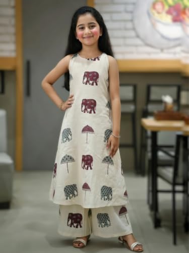 Image of Girls Kids Kurta Palazzo Set | Kids Kurta Salwar Suit Set | Ethnic Top & Palazzo Set for Kids Girls