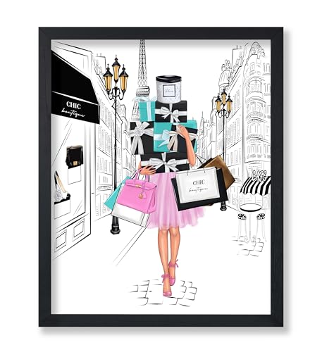Image of Poster Master Fashion Poster - Lady with Shopping Bags Print - Trendy Art - Modern Art - Gift for Her & Fashionista - Luxury Haute Couture Decor for Bedroom or Girl's Room - 11x14 UNFRAMED Wall Art