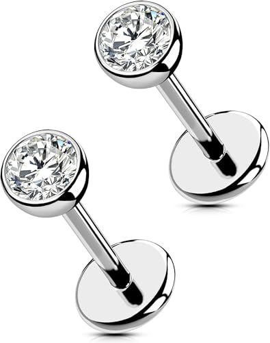 OUFER Nose Rings Studs Titanium Nose Rings 20G Nose Studs Threadless 6mm/8mm Clear CZ Flat Back Nostril Piercing Jewelry for Women and Men