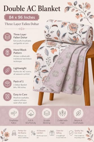 Image of Amazon Brand - Umi Cotton Double Dohar Blanket AC Comforter 160 TC | 84x96 Inch Double Bed Size | Three Layer Soft Lightweight Reversible Quilt
