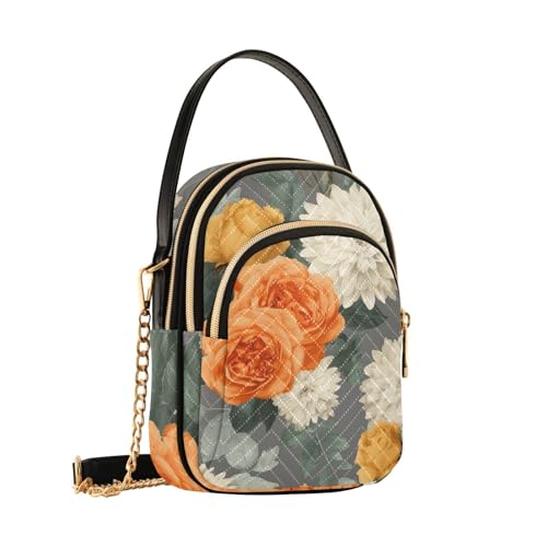 susiyo Chrysanthemums and Roses Pattern Crossbody Purse for Women, Quilted Crossbody Bag Ladies Casual Bags Shoulder Bag Phone Purse Handbag Wallet2