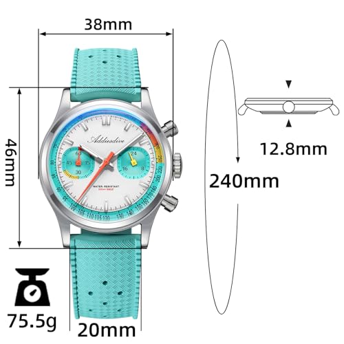 Image of ADDIESDIVE 38 MM Chronograph Watch VK64 Sweep Second Movement Tachymeter Mark FKM Rubber Strap BGW9 Super Lume Colourful Outdoor Sports Watches for Men Women