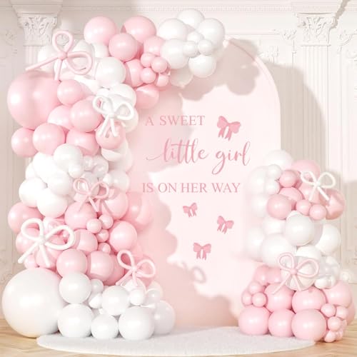 JarThenaAMCS Gender Reveal Party Decal Sign A Sweet Little Girl is On Her Way Wall Stickers Pink Bow Theme Wall Decor for Coquette Baby Shower Balloon Arch Backdrop by JarThenaAMCS - Used condition - Image 5