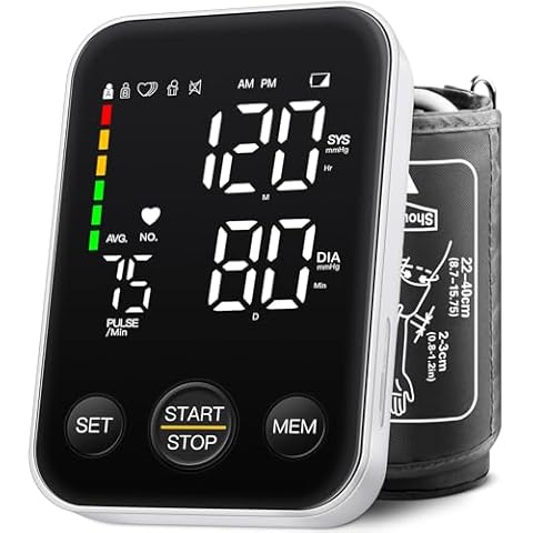 Blood Pressure Monitor Automatic Upper Arm Machine Accurate Adjustable Digital BP Cuff Kit Led Backlit Display 2 Users 240 Sets Memory Includes Storage Bag Cover