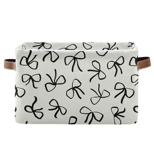 Wusikd Black Bows Storage Basket Set of 1 Large Fabric Beige Storage Basket Bins Box Cube with Handles Collapsible Closet Shelf Clothes Organizer Basket for Nursery Bedroom