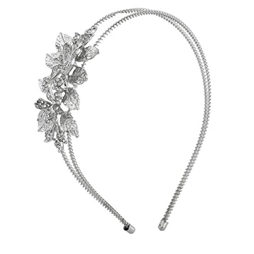 Lux Accessories Silver Tone Crystal Rhinestone Floral Leaf 2 Row Coil Headband Lux Accessories Silver Tone Crystal Rhinestone Floral Leaf 2 Row Coil Headband