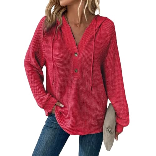 Sudadera de punto gofre manga larga mujer jersey holgado casual con botones