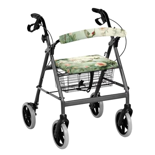 Luarisgur Walkers for Seniors with Seat Covers Bird Flower Walker Accessories Cute Walker Seat Covers for Ladies Universal Rollator Walker Seat and Backrest Covers Printed Seat Cover for Walker