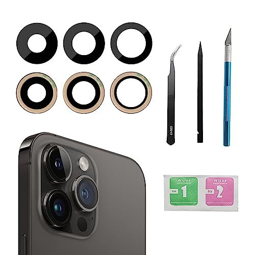3pcs/Set Rear Camera Lens Covers Replacement for iPhone 14 Pro Max, Back Glass Lens Cover Replacement with Pre-Installed Adhesive + Repair Tool Kit, Anti-Lens Scratch & Waterproof