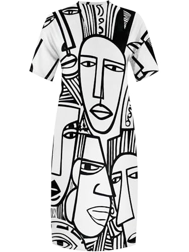 Image of Plus Size Maxi Dress for Women Short Sleeve V Neck Casual Loose Sundress with Pockets