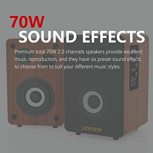 Looptone Powered Bookshelf Speakers - 2.0 Stereo Active Near Field Studio Monitors - Record Player Speaker With Usb Sd/Mmc- Wooden Bluetooth Speakers - 70 Watts Rms (Brown) #TOP5