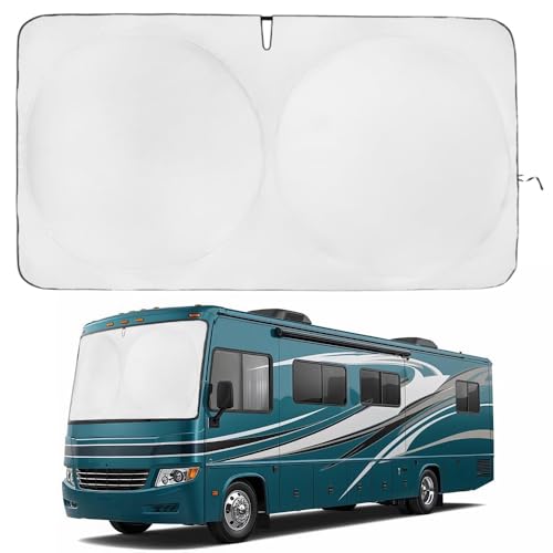 Windshield Sun Shade | fits RV Class-A | Certified 99.87% UVB & 99.02% UVA Protection Sun Shade. Award Winning Sunshade for Car Windshield with Patented Technology. Car Window Shades by Kinder Fluff