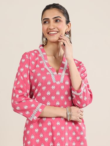 Image of Libas Blue Printed Cotton Straight Kurta for Women Suit