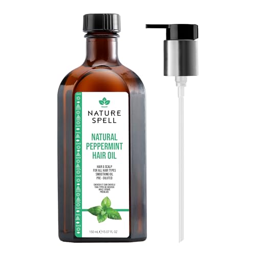 Nature Spell Peppermint Oil for Hair & Scalp with Pump Dispenser, Pre-Diluted Cooling Oil to Refresh Roots and Support Stronger Strands, For All Hair Types, Vegan, 150ml