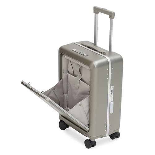 Image of SWISS MILITARY Black Gold Collection Bristol Luggage, Anti-Theft Zipperless Trolley, TSA Lock, 360 Wheels, USB & Type-C Port, 14 inch in Laptop Compartment, 44L, Makrolon PC, (Free Cover) Gold, 55cm