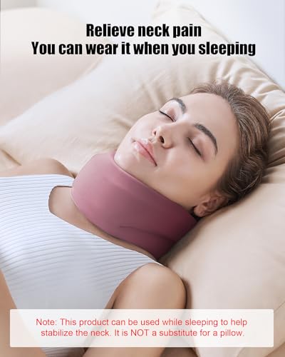 Image of Neck Brace for Sleeping - Cervical Collar Relief Neck Pain and Neck Support Soft Foam Wraps Keep Vertebrae Stable for Relief of Cervical Spine Pressure for Women & Men Rose Pink Small Size