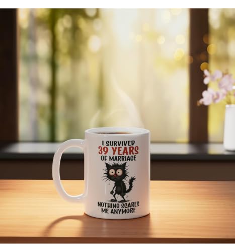 Taza de cerámica blanco 11 onzas aniversario 39 años miniatura 3