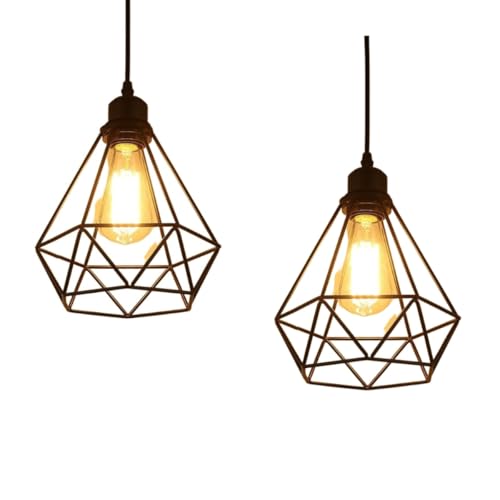 MAXDUYU Lampe Suspension Vintage, 2pcs Suspension Noire,abat jour cuisine,Lampe Cage Éclairage de Plafond Abat-jour en Métal pour Restaurant Salon Chambre...