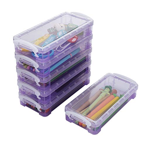 BTSKY 6 Pack Large Capacity Pencil Box with White Buckles, Office Supplies Storage Organizer Box, Brush Painting Pencils Storage Box Watercolor Pen Container Drawing Tools Purple
