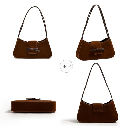 Small Shoulder Bags for Women Suede Handbag Cute Bow Purse Y2K Suede Hobo Handbag Clutch Underarm Purse2