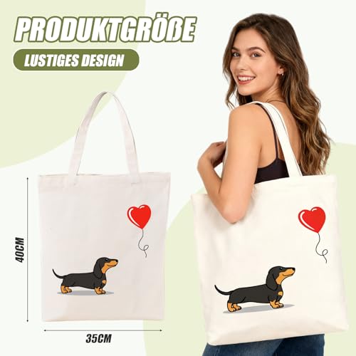 Snyvpra Dackel Tasche, Herzballon Dackel Motiv Stofftasche Mit Hohem Fassungsvermögen, Wiederverwendbare Einkaufstasche Perfekt Für Dackel Geschenke, Alltagsgebrauch, Einkaufen Und Mehr