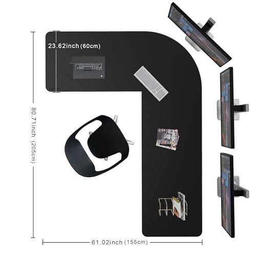 Image of Chihein Leather Desk Mat L Shaped 61 inch x 80.7 inch x 23.6 inch - Big Gaming Corner Desk Pad, Non-Slip Waterproof Surface, Easy to Clean, Perfect for Office, Home (Black)