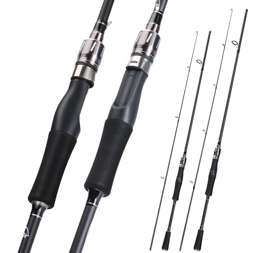 Image of Sougayilang Fishing Rod, Composite Glass & Carbon Fiber Blanks Spinning Rod and Casting Rod, 2Pc Fishing Pole with EVA Handle-Gray-1.8m-Spinning