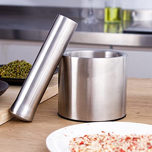 Fladess Brushed Stainless Steel Mortar And Pestle,Spice Grinder Pill Crusher,With Non-Slip Base And Comfortable Grip,Can Be Used For Crushing Design #TOP1