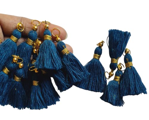 Image of Zippy Flora Micro 1.5 inch Length Cotton Handmade Tassels for Saree /Blouse /Dupatta /DIY /Decor (Pack of 12) (Prussian Blue)