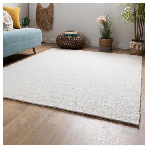 Steffensmeier Handweb Teppich Kos | Wolle (Schurwolle), Natur Hell, handgewebt, Größe: 160x230 cm Wohnzimmer und Schlafzimmer