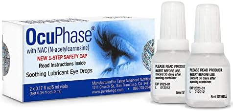 OcuPhase Soothing Lubricant Eye Drops with 1% NAC (N-Acetylcarnosine), Two Pack of 5ml Vials