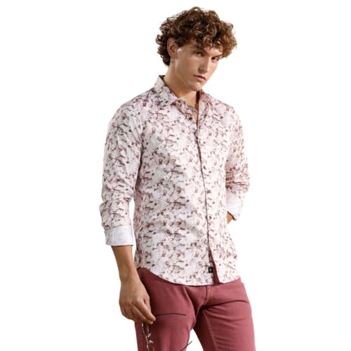 Image of WROGN Men's Printed Cotton Satin Shirt | All Over Print | Slim Fit