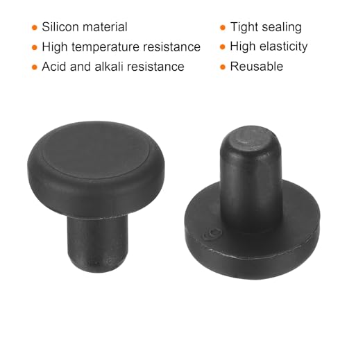 Image of uxcell High Temp Silicone Plug Mount Dia 6mm /0.24 inch t Shaped Rubber Stopper Hole Plugs for Powder Coating Plating Waterproof Plugs Sealing Plugs Black Pack of 36(OD 12.5mm)