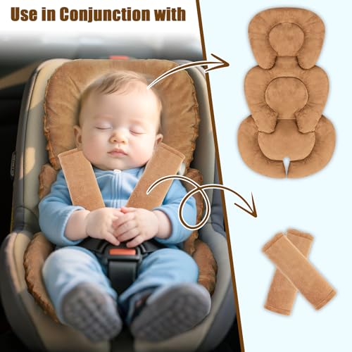 Image of GFU Infant Car Seat Insert Head and Body Support, Reversible Newborn Insert for Carseat with Strap Pads, Soft Stroller Cushion Pillow Insert for Boys and Girls, Fits for Stroller, Swing, Brown