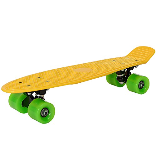 [pro.tec] Skateboard Mini Cruiser Board in giallo-verde per bambini da 5 e 6 anni / Retro Design (57 x 15 x 12cm) - Pennyboard per Bambini e principiante con ABEC 7 cuscinetto a sfere