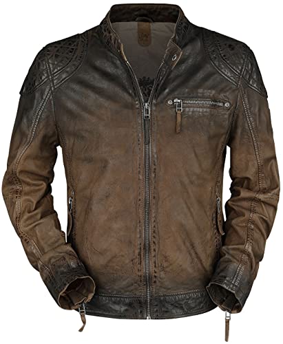 Gipsy Arne Slim Fit Lamov Hombre Chaqueta de Cuero Marrón oscuro XL 100% cuero Estrechos