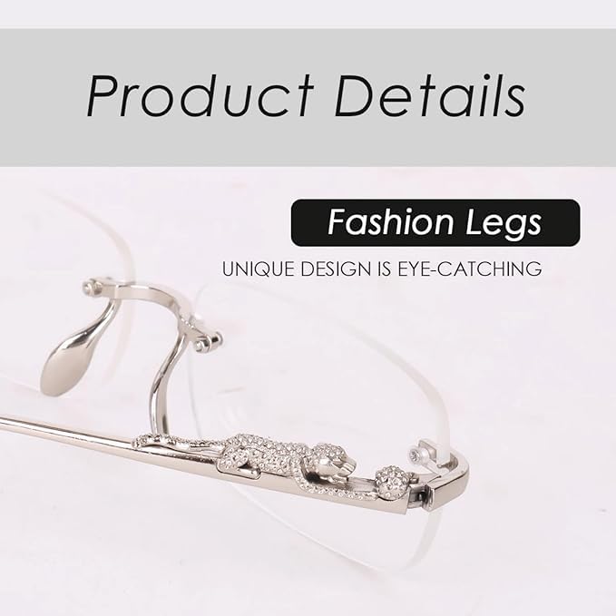 Image of MC RIMLESS GOLD BLACK SUNGLASSES,Rimpess Unisex Sunglasses Retro Luxury Metal Framless Rectangle Leaopard Arms