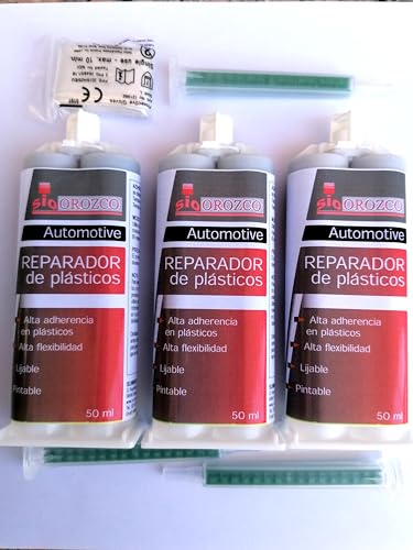 3x Adhésif Bi-Composant 50 ml – Réparation Plastique Haute Résistance – Colle Époxy 2 Composants pour ABS, PVC, Pare-chocs et Carrosserie – Usage...