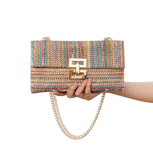 Image of Huralona Women Straw Woven Clutch Purse Pleated Handbag for Summer Beach Vacation Straw Shoulder Crossbody Bag