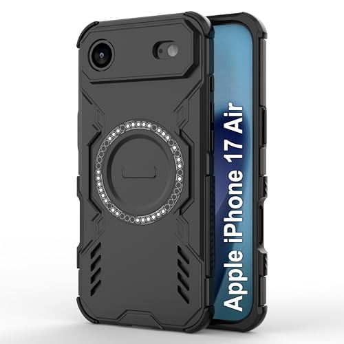 Image of amazon basics Back Case Cover for iPhone 17 Air | Magnetic Case with Built-in Metal Ring | Supports Mag-Safe Charger, Wallet & Car Mount | Shockproof Hybrid PC + TPU | Black