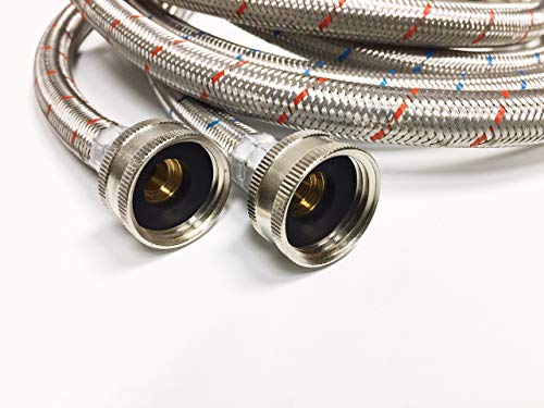 2-Pack Premium Stainless Steel Washing Machine Hoses - 4 FT No-Lead Burst Proof Red and Blue Lined Water Inlet Supply Lines - Universal Connection - 10 Year Warranty - Thumbnail 2