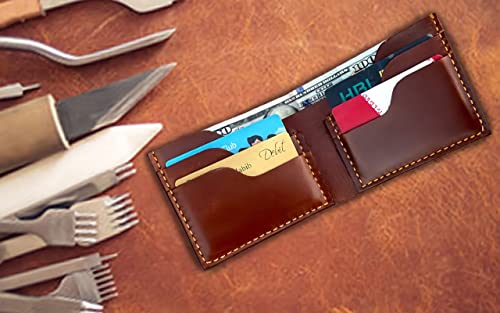 Crown-B Men's Bifold Leather RFID Blocking Wallet Genuine Crazy Horse Leather 100% Handmade Wallet Premium Quality2