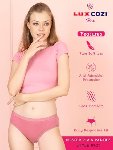 Image of Lux Cozi for her Outer Elastic Hipster 100% Cotton Panty Set for Women | Cotton Panty for Women | Underwear for Women |Hipster Panties for Women | Colors & Prints May Vary | Pack of 6