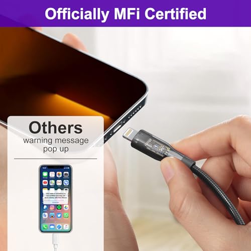 Image of 6FT Chew Proof iPhone Charger Cord - MFi Certified Metal Braided Lightning Cable, Metal Cat & Dog Proof iPhone Charging Cord with 3A Fast Charging for iPhone 14 13 12 11 X XS XR 8 7 6 5