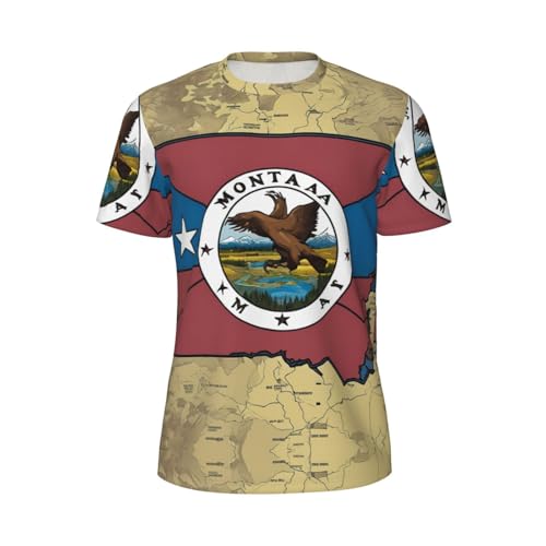 Abstract Montana Flag Map04 - Camiseta de manga corta para hombre, Negro -, Medium