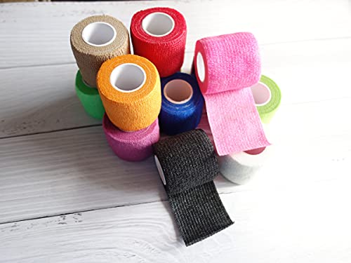 Smanzu 12 Pack 2" X 5 Yards Self Adherent Wrap Bulk Breathable Self Adhesive Vet Tape For Pets, Stretchy Sports Cohesive Bandage Wrap For Athletic, Wrist And Ankle(12 Colors) #TOP4