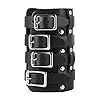 HZMAN Mens Leather Wide Four Straps Wrap Gauntlet Wristband Bracelet Buckle Fastening Arm Armor Cuff Bracelet (Black) #4
