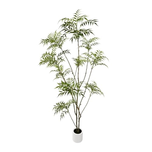 VIGGDA Artificial Mahonia fortunei Tree 7ft Tall Fake Trees for Indoor, Large Mahonia fortunei Plants with White Planter for Home Decor and Housewarming Gift,